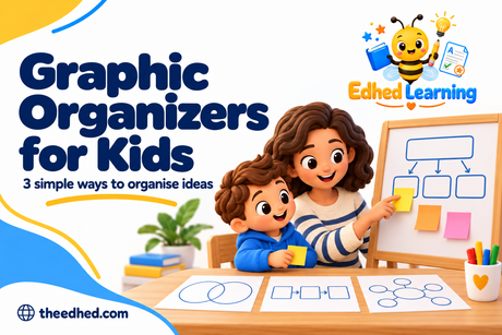 Edhed Learning: Graphic Organizers for Kids, with a teacher and child arranging notes on a visual organiser.