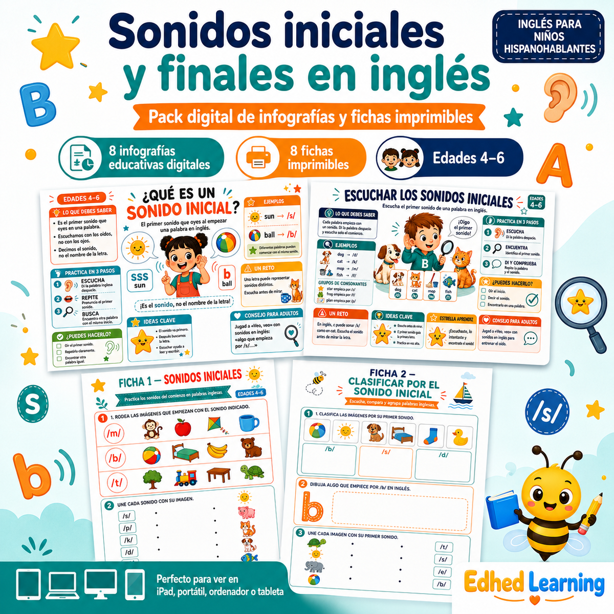 Colección de cursos de inglés para niños hispanohablantes de Edhed Learning.