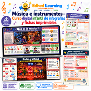 Música e instrumentos: curso digital con 8 infografías y 8 fichas imprimibles en español