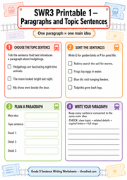 Paragraphs and topic sentences Grade 3 printable worksheet