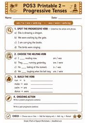 Grade 3 Parts of Speech printable preview – progressive tenses