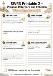 Pronoun reference and cohesion Grade 3 printable worksheet