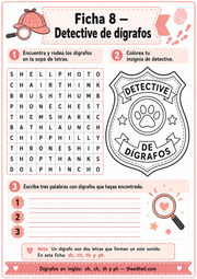 Ficha imprimible Detective de dígrafos sh ch th y ph