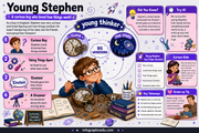 Educational infographic about a young boy named Stephen who is curious about how things work.