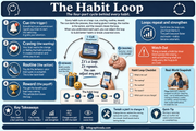 Infographic explaining the Habit Loop with steps and brain diagrams.