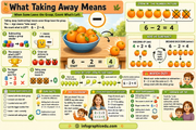 Educational infographic about subtraction with visual aids and text explanations.