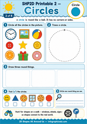 Circles printable worksheet for kids from the 2D Shapes All Around Us course