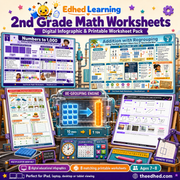 2nd Grade Math Worksheets digital course with eight infographics and eight printable worksheets for ages 7 to 8