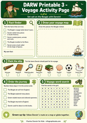 Charles Darwin for Kids course shown on laptop, tablet and printables