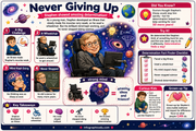 Educational poster about Stephen's determination and achievements, featuring images and text.