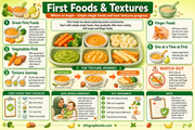 Educational infographic on first foods and textures for babies