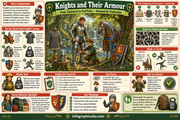 Educational infographic about knights and their armour with images and text.