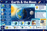 Educational poster about Earth and the Moon with various facts and illustrations.
