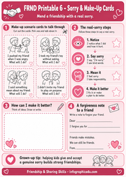 Instructions for making-up and sorry cards with illustrations and text on a pink background.