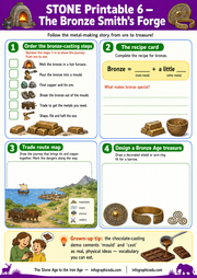 Educational worksheet about the bronze-making process with illustrations and text.