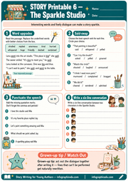 Educational worksheet from The Sparkle Studio with various activities for young authors.