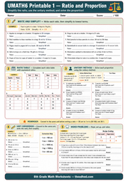 Printable Grade 6 ratio and proportion worksheet with ratio tables and word problems