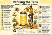Infographic on refilling the tank with recovery and positivity.