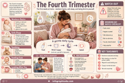 Infographic on the Fourth Trimester of a newborn's life, covering newborn basics, safe sleep, and daily routines.
