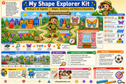My Shape Explorer Kit educational poster with shapes, symmetry, and patterns.