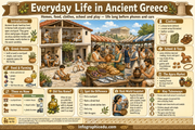 Educational infographic about everyday life in ancient Greece