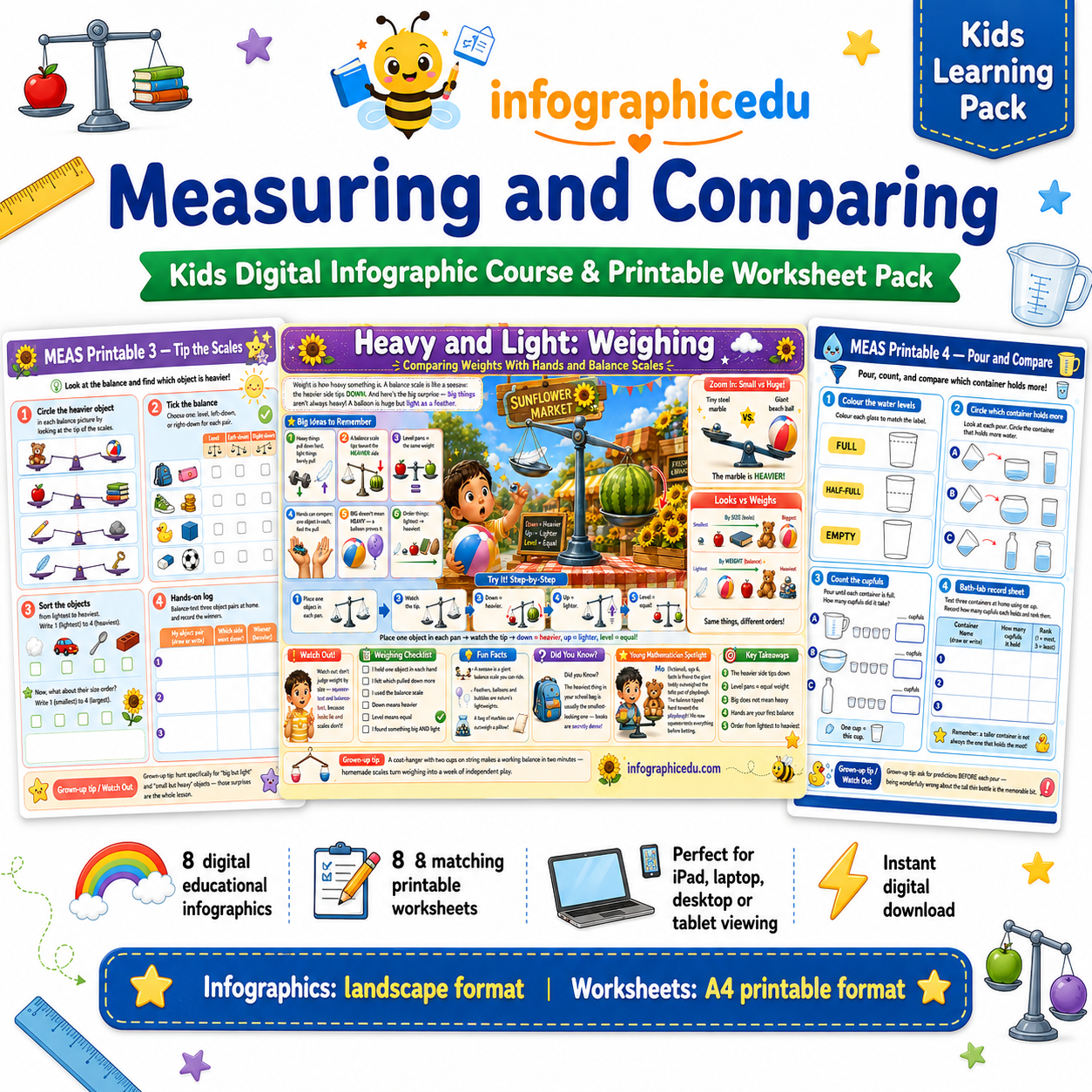 Measuring & Comparing – Kids Digital Infographic Course & Printable Worksheet Pack