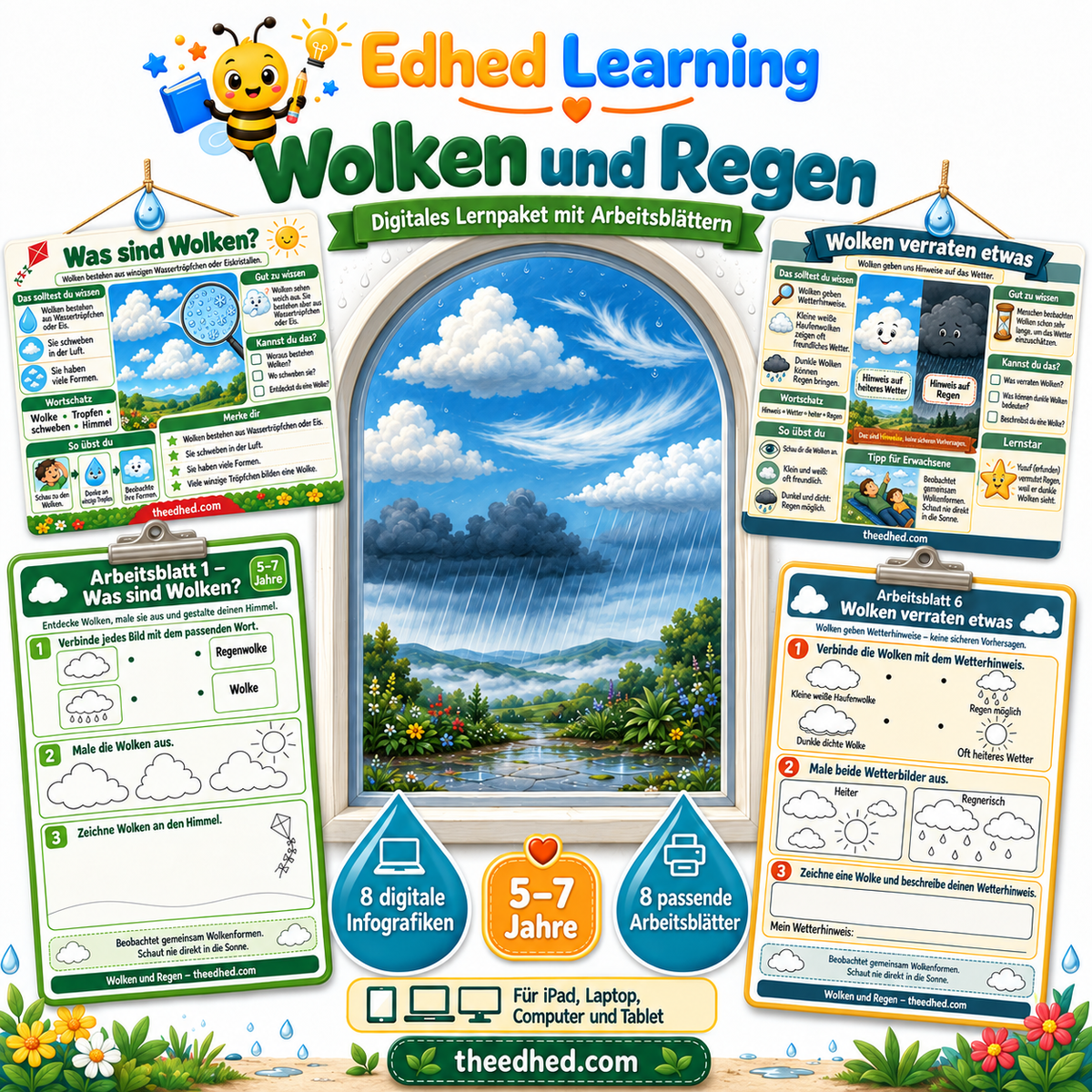 Wolken und Regen – deutsches Lernpaket für Kinder von 5 bis 7 Jahren