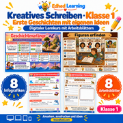 Kreatives Schreiben · Klasse 1 – Edhed Learning, 8 Infografiken und 8 Arbeitsblätter