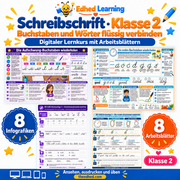 Schreibschrift · Klasse 2 – Edhed Learning, 8 Infografiken und 8 Arbeitsblätter
