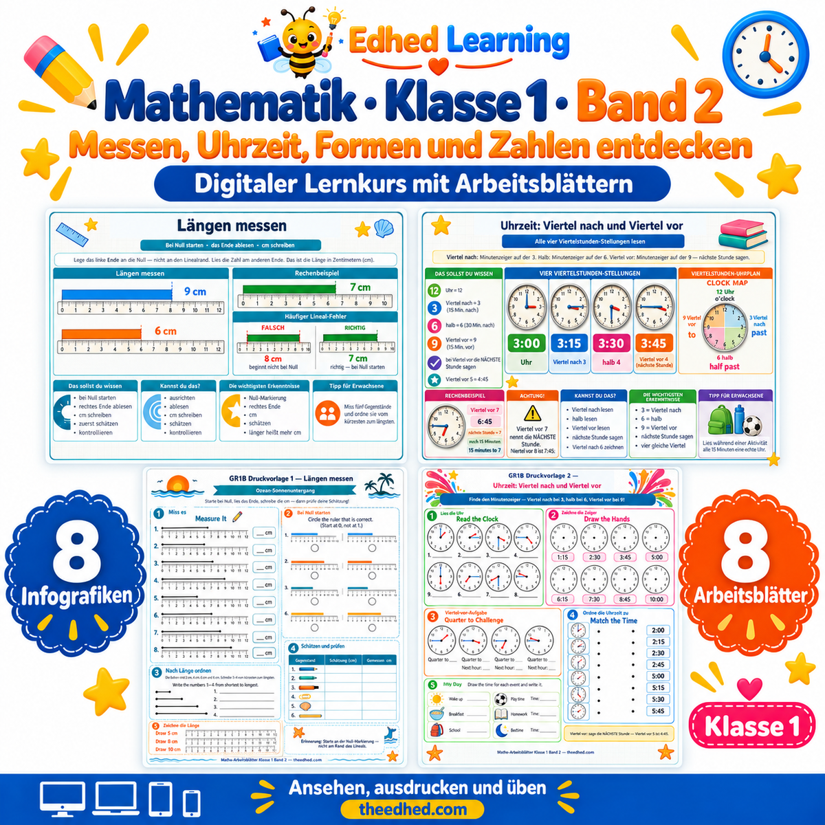 Mathematik · Klasse 1 · Band 2 – Edhed Learning, 8 Infografiken und 8 Arbeitsblätter