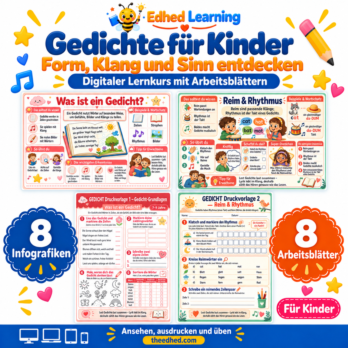 Gedichte für Kinder – Edhed Learning, 8 Infografiken und 8 Arbeitsblätter