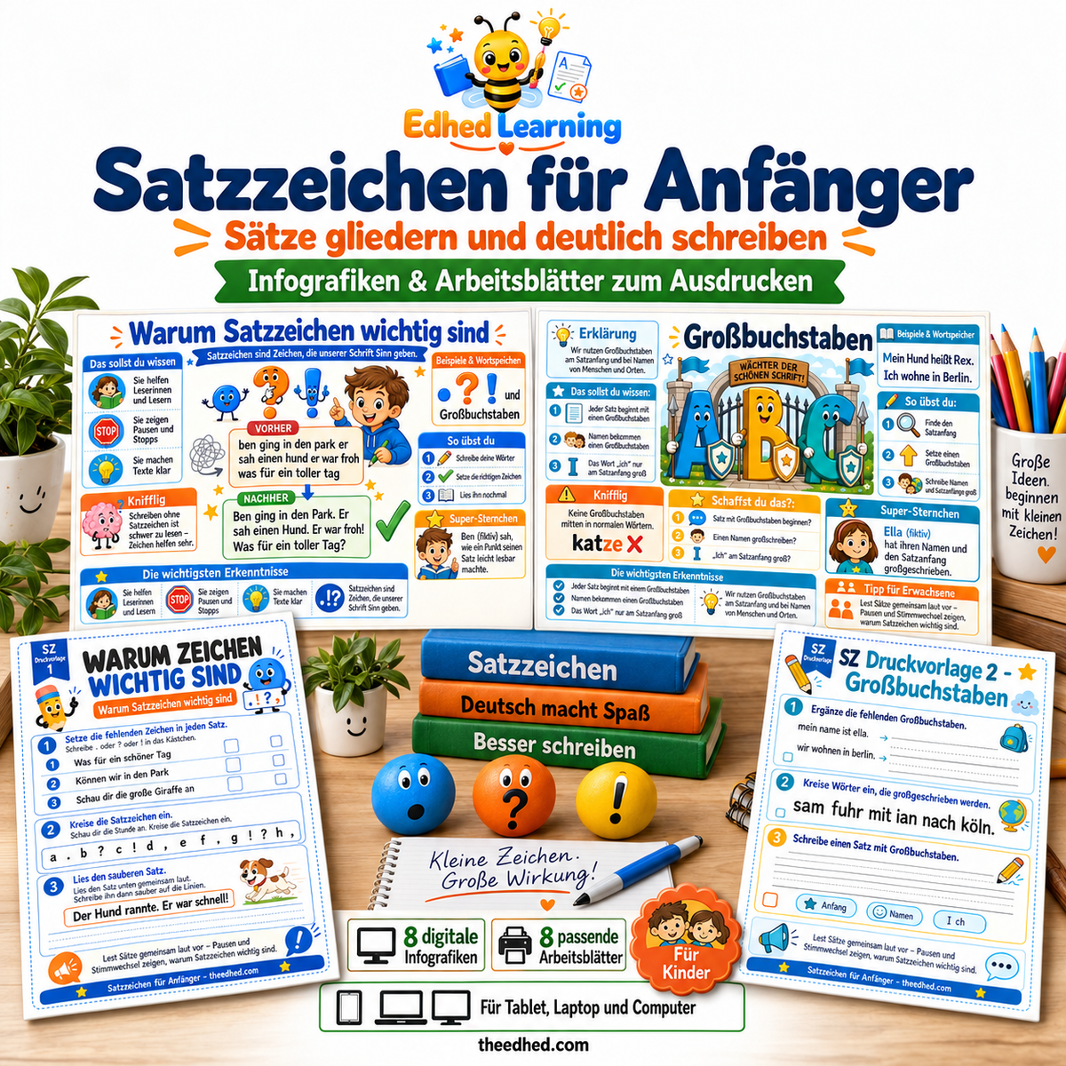 Satzzeichen für Anfänger – Edhed Learning, 8 Infografiken und 8 Arbeitsblätter
