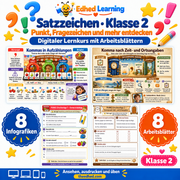Satzzeichen · Klasse 2 – Edhed Learning, 8 Infografiken und 8 Arbeitsblätter
