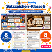 Satzzeichen · Klasse 5 – Edhed Learning, 8 Infografiken und 8 Arbeitsblätter