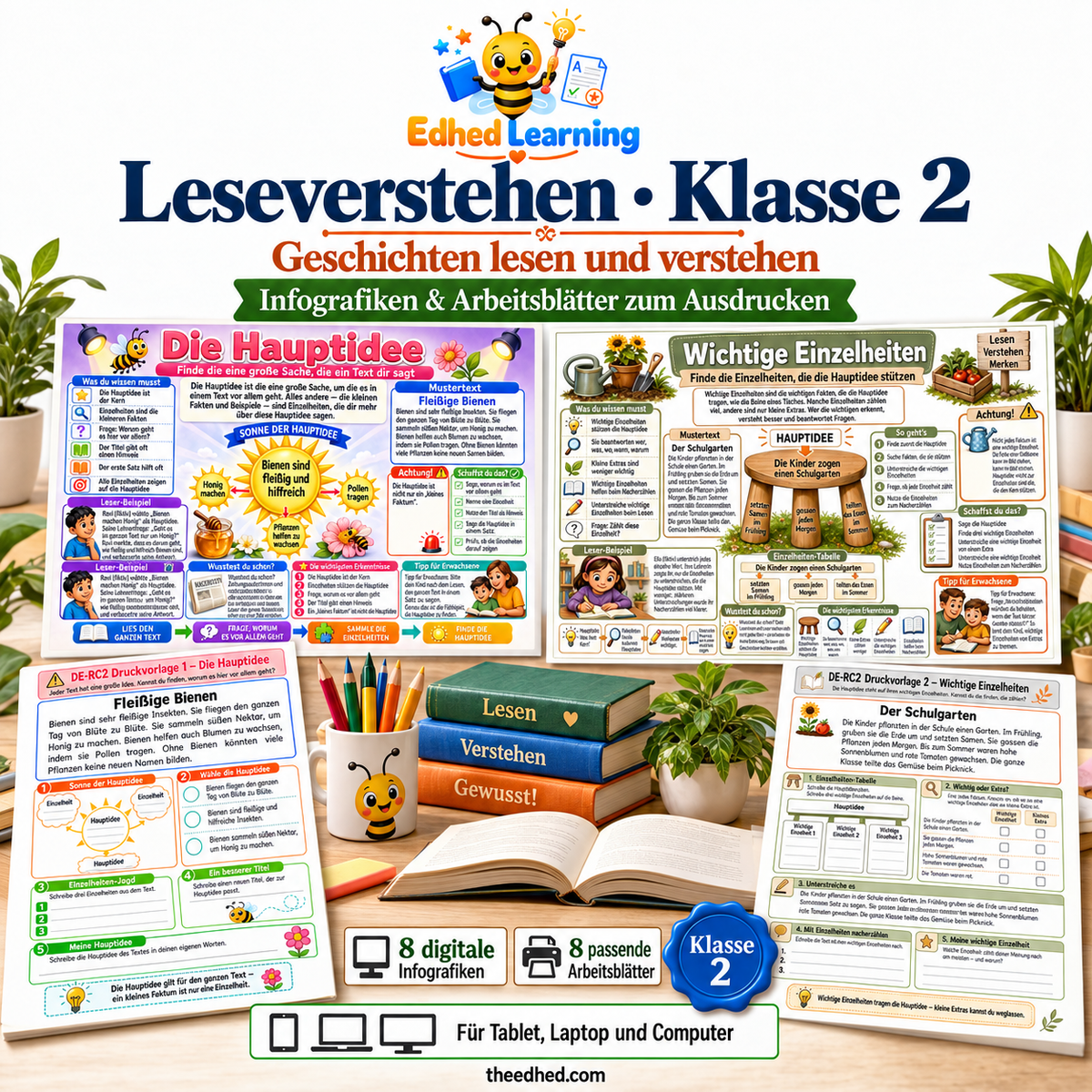 Leseverstehen · Klasse 2 – Edhed Learning, 8 Infografiken und 8 Arbeitsblätter