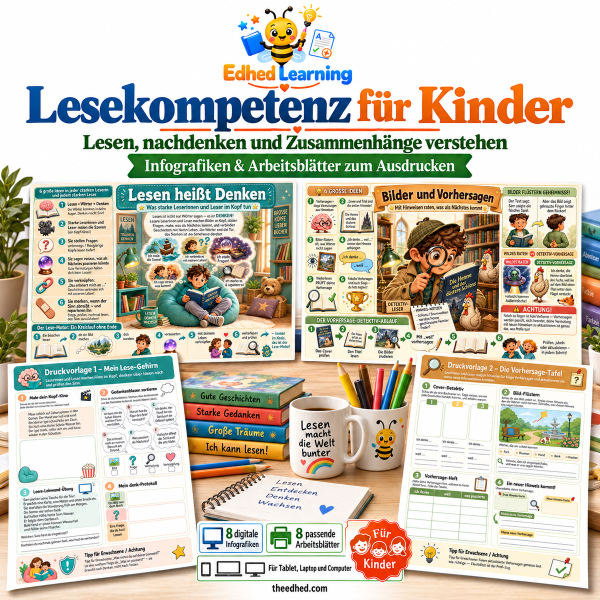 Lesekompetenz für Kinder – Edhed Learning, 8 Infografiken und 8 Arbeitsblätter