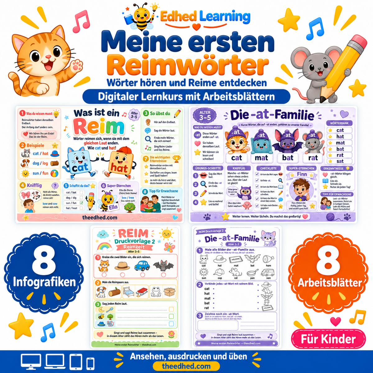 Meine ersten Reimwörter – Edhed Learning, 8 Infografiken und 8 Arbeitsblätter
