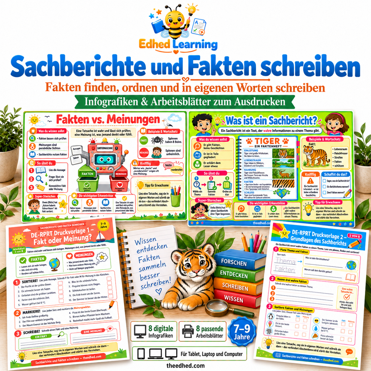 Sachberichte und Fakten schreiben: 8 Infografiken und 8 Arbeitsblätter von Edhed Learning
