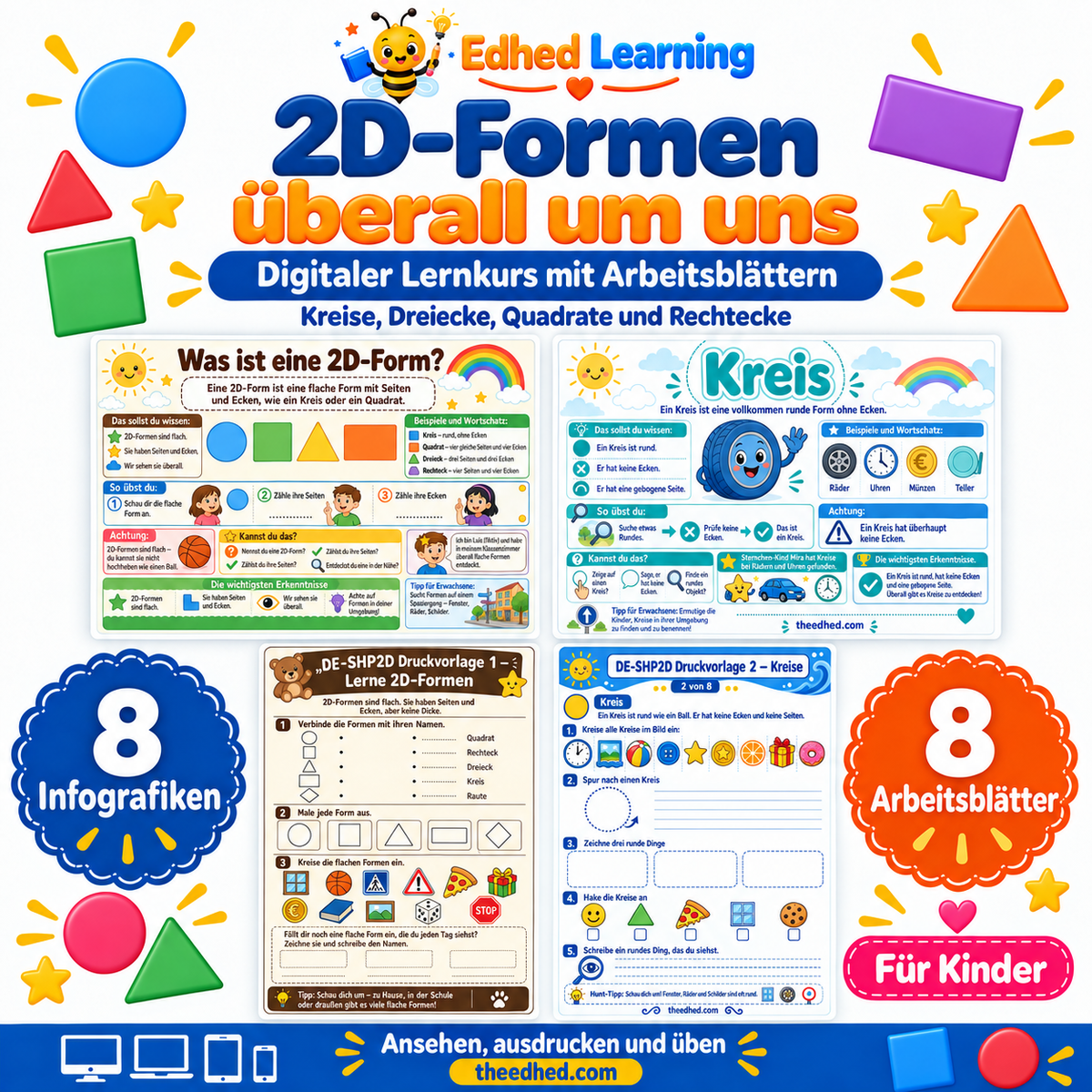 2D-Formen überall um uns – Edhed Learning, 8 Infografiken und 8 Arbeitsblätter