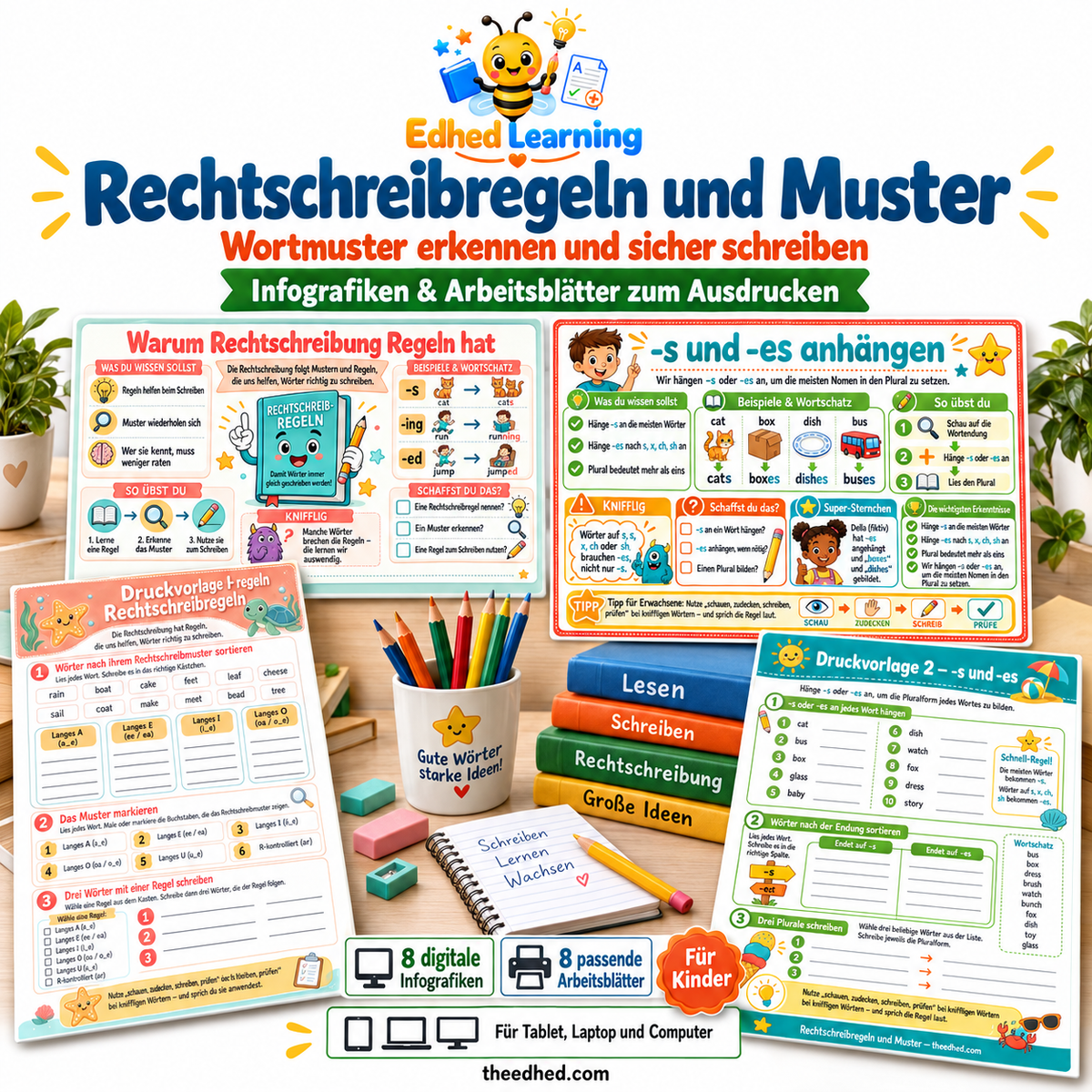 Rechtschreibregeln und Muster – Edhed Learning, 8 Infografiken und 8 Arbeitsblätter