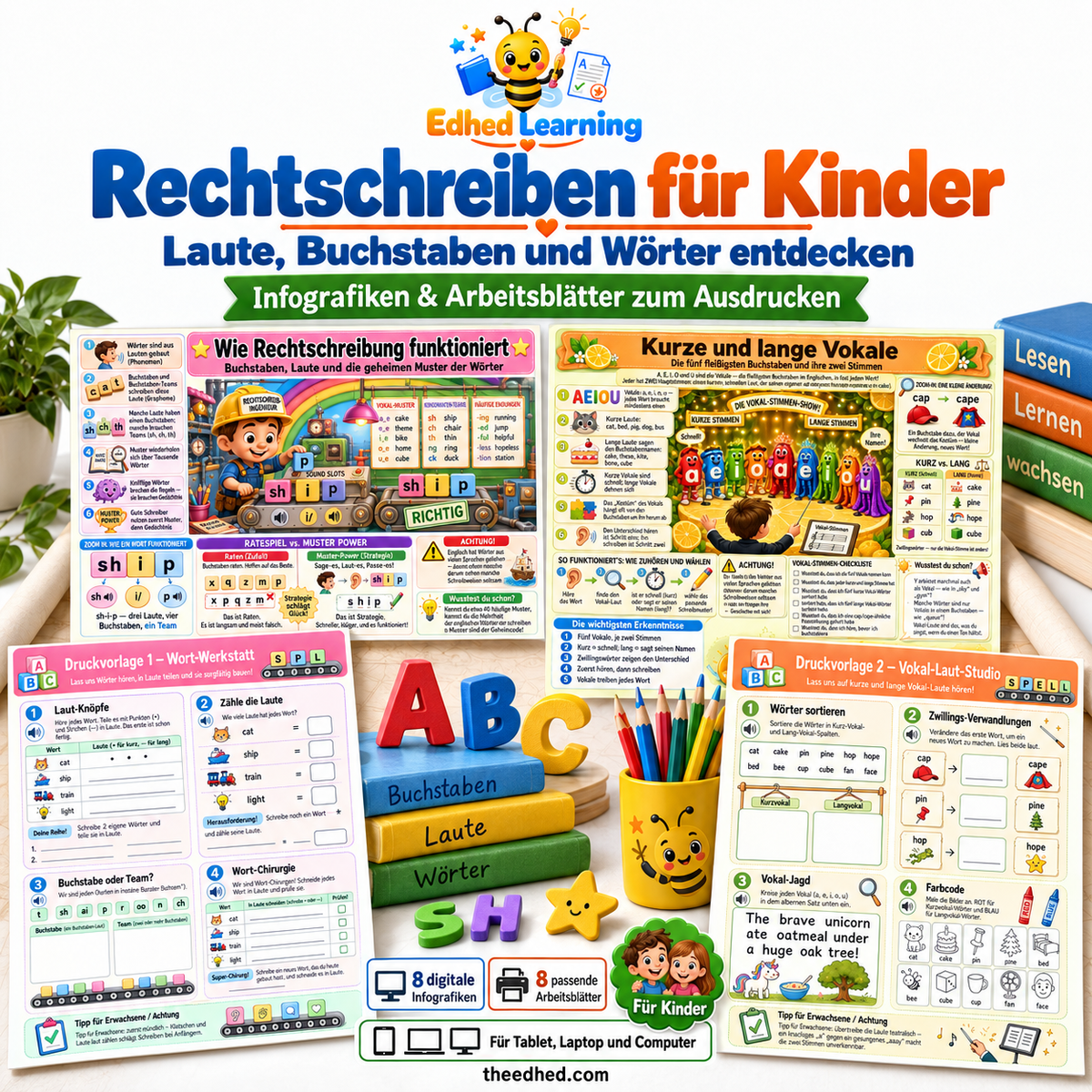 Rechtschreiben für Kinder – Edhed Learning, 8 Infografiken und 8 Arbeitsblätter