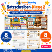 Satzschreiben · Klasse 2 – Edhed Learning, 8 Infografiken und 8 Arbeitsblätter