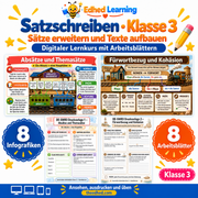 Satzschreiben · Klasse 3 – Edhed Learning, 8 Infografiken und 8 Arbeitsblätter