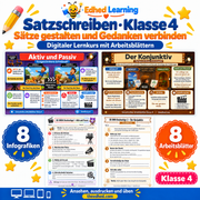 Satzschreiben · Klasse 4 – Edhed Learning, 8 Infografiken und 8 Arbeitsblätter
