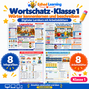 Wortschatz · Klasse 1 – Edhed Learning, 8 Infografiken und 8 Arbeitsblätter