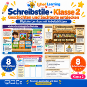 Schreibstile · Klasse 2 – Edhed Learning, 8 Infografiken und 8 Arbeitsblätter