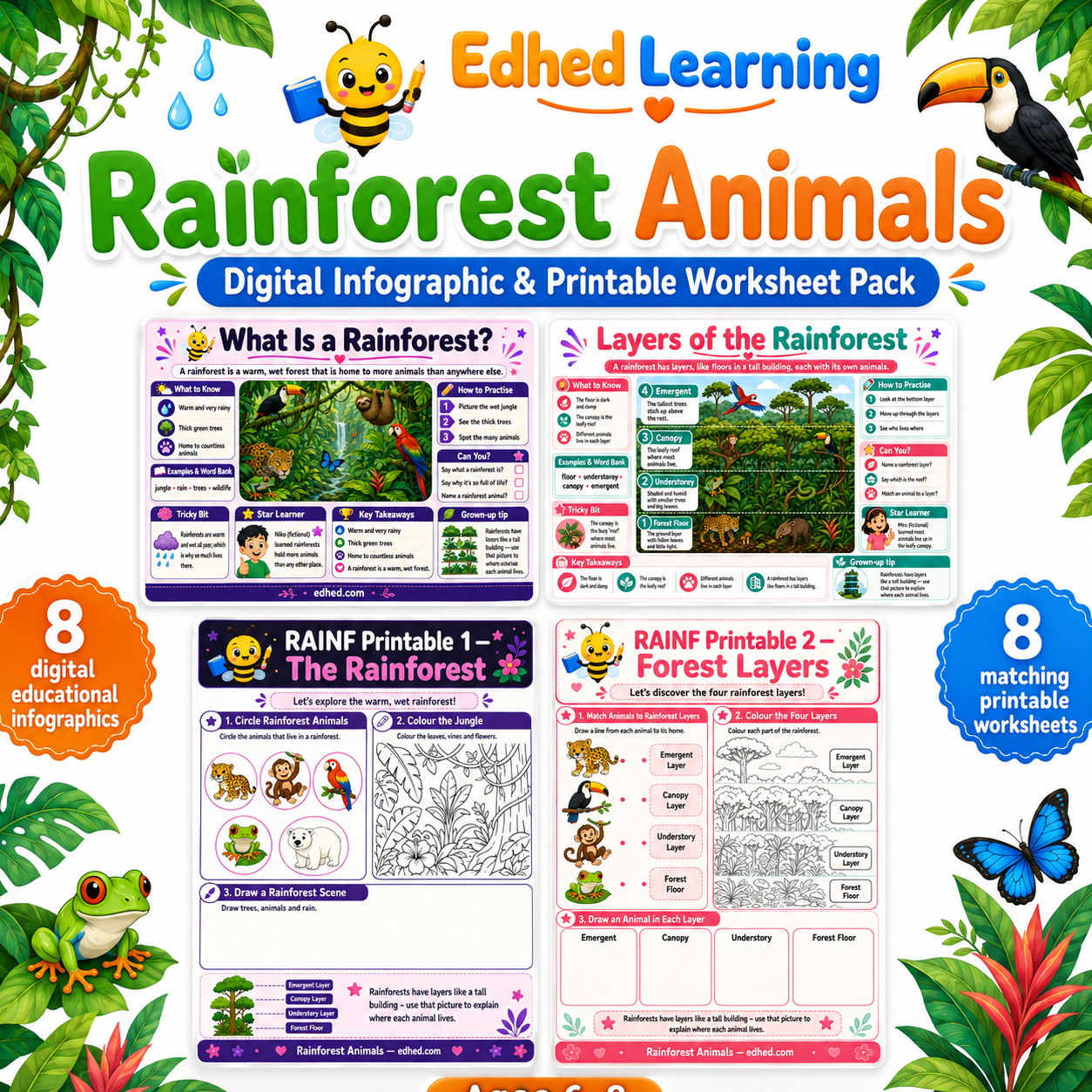 Rainforest Animals – Kids Digital Course & Printable Worksheets