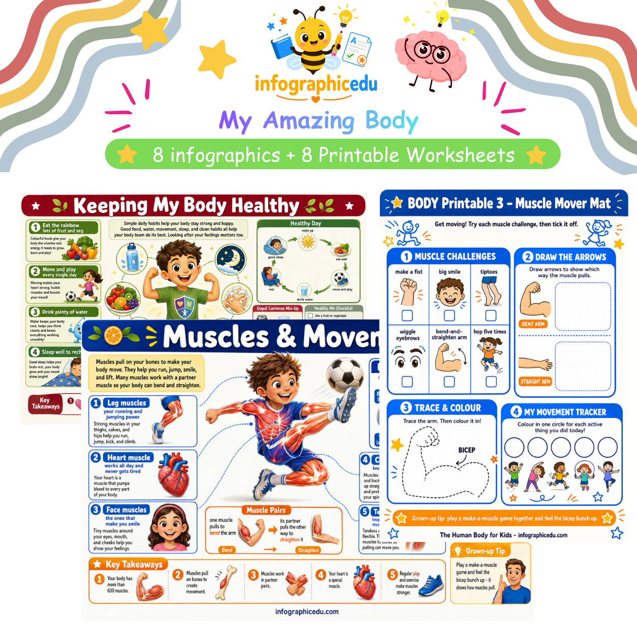 My Amazing Body for Kids digital infographic course and printable worksheet pack cover from Infographic EDU