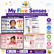 My Five Senses – Kids Digital Infographic Course & Printable Worksheet Pack