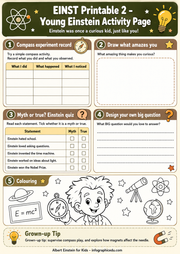 Albert Einstein for Kids course shown on laptop, tablet and printables